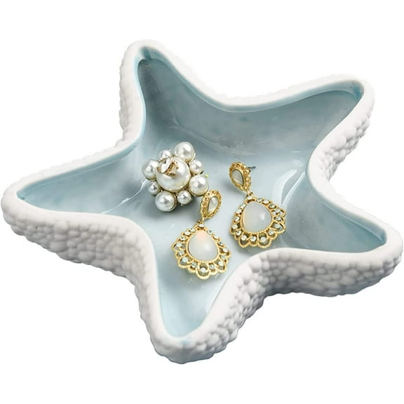 Starfish Jewelry Dish Tray - Ceramic Ring and Trinket Holder - Ocean Style Table Decoration for Earrings and Candy Storage