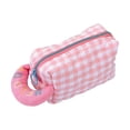 thumbnail image 1 of Korean Style Pure Cotton Cosmetic Bag, Embroidered Box Pattern Makeup Pouch Organizer, Sweet & Natural Floral Design Travel Toiletry Kit, Zipper Closure, High Capacity, White, Small, 1 of 8