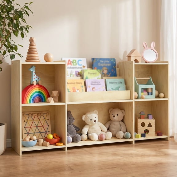 Jolie Vallee Kids Bookshelf and Toy Storage Organizer for Toddlers, Wooden Bookcase for Playroom、Living Room and Kindergarten