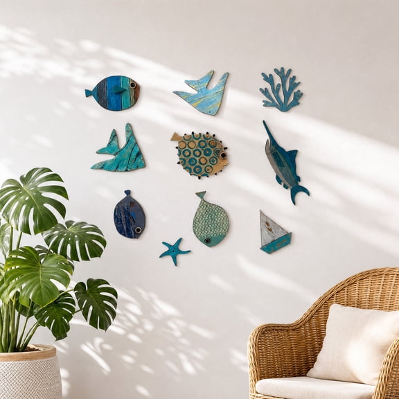 Wooden Fish Wall Decor for Beach Theme – Nautical Art for Home, Bathroom, or Wedding Decor – Versatile and Stylish Mural for Any Interior Space