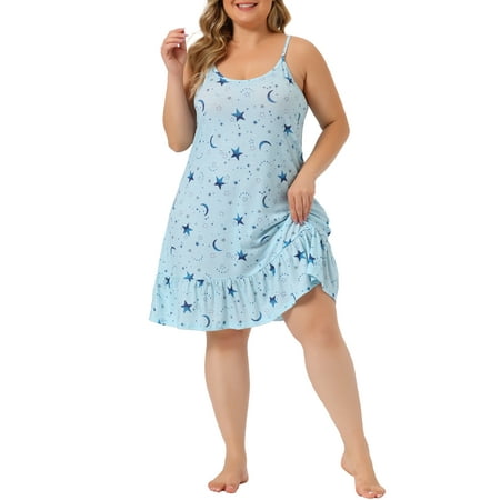 Agnes Orinda Women s Plus Size Nightgown Chemise Sleepwear Spaghetti Strap Nightwear Soft Lingerie 2X Light Blue