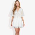 thumbnail image 2 of Women's V-Neck Short Sleeve Lace Mini Dress- Medium, White, 2 of 5