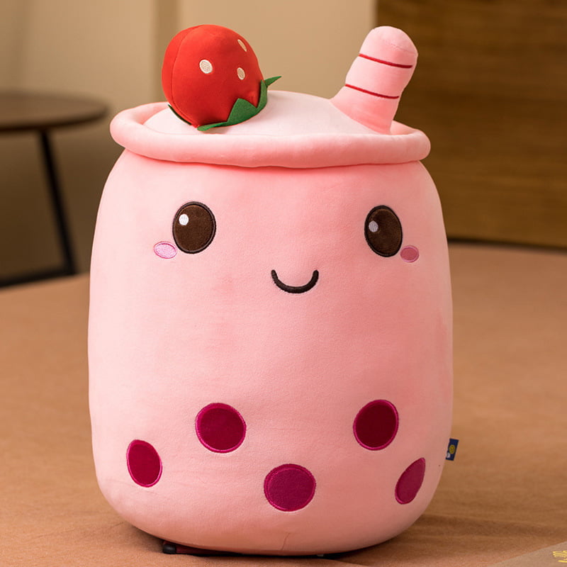 Homgreen Boba Tea Plush Stuffed Bubble Tea Plushie Cartoon Soft Strawberry  Milk Tea Cup Pillow Home Hugging Gift for Kids Pink 19.6 inch 