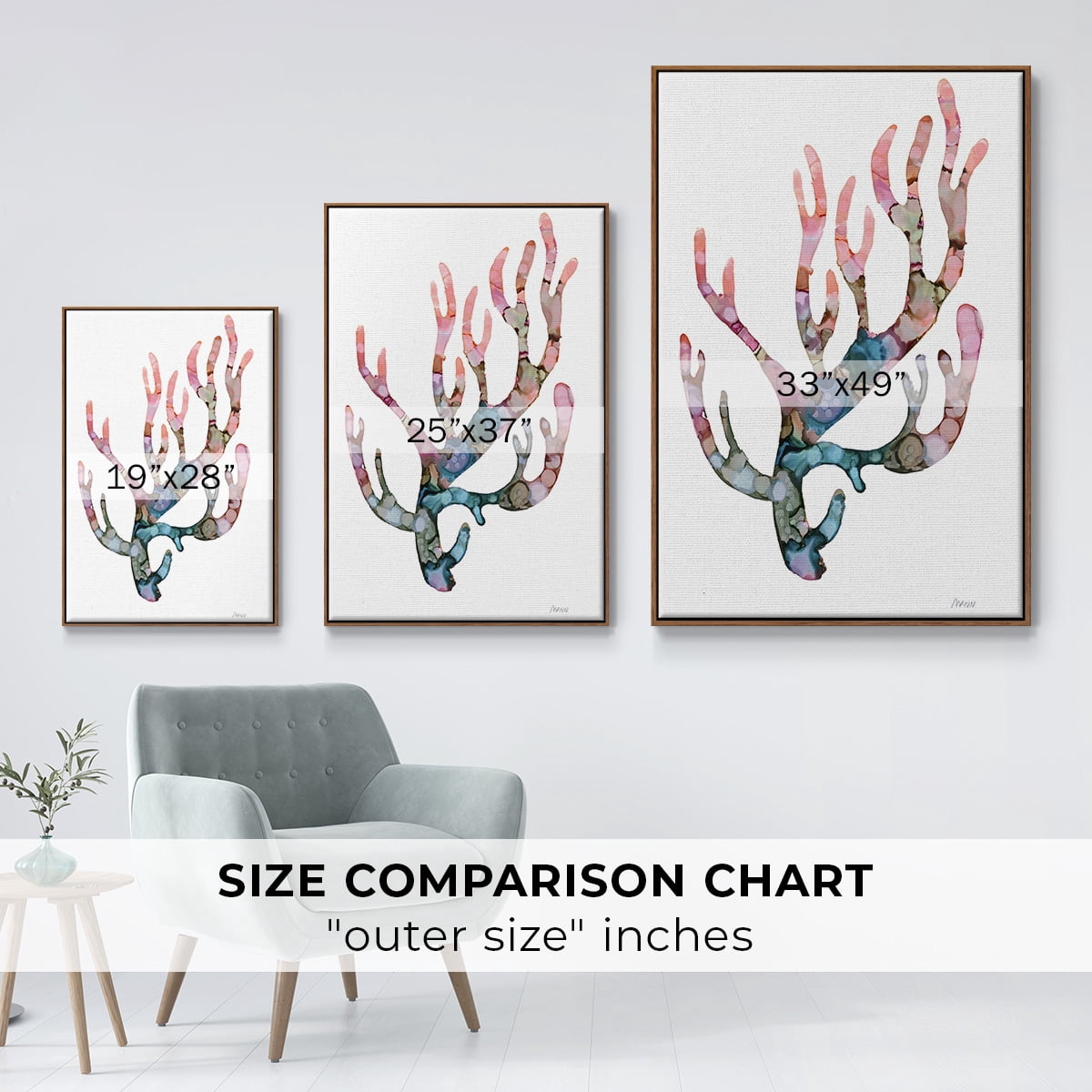 Sea Coral II Framed Premium Gallery Wrapped Canvas - Ready to Hang - 25 x 37 - Walnut Floating Frame