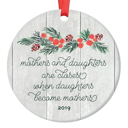 Christmas Ornament for Mother & Daughter, Baby Shower Gift Daughter In Law, Ceramic Rustic Farmhouse Xmas Tree New Mommy Family Pregnancy 3