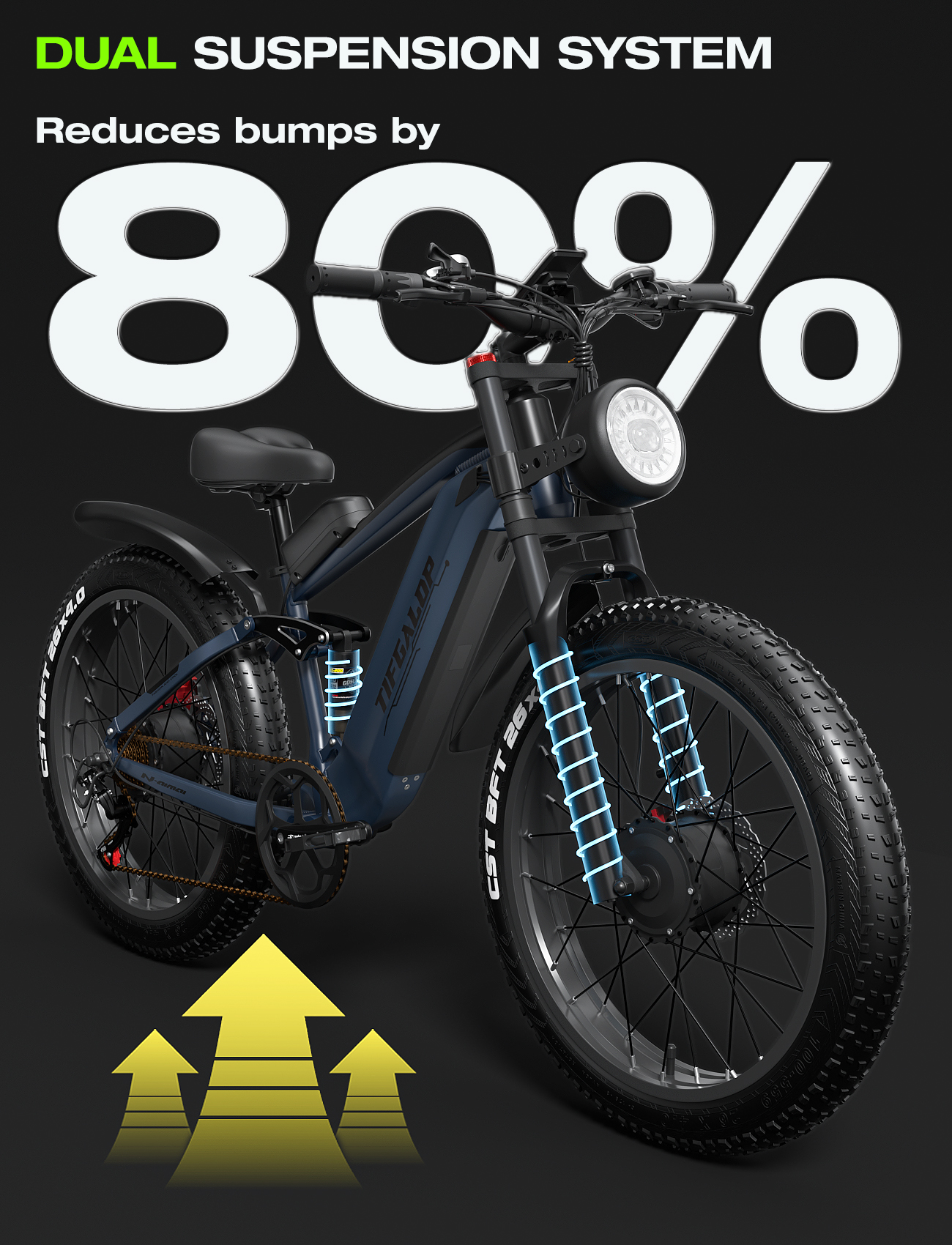 Cleytro Adult Electric Bike, Dual Motor, 52V 22Ah Battery UL 2849 Certified, 26 Inch Tire Off-Road Electric Mountain Bike, Full Suspension, 7 Speeds, Unisex Electric Bike