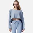 thumbnail image 2 of Women's Cropped Long Sleeve Pullover with Wide Boat Neck - Small, Light Blue, 2 of 6