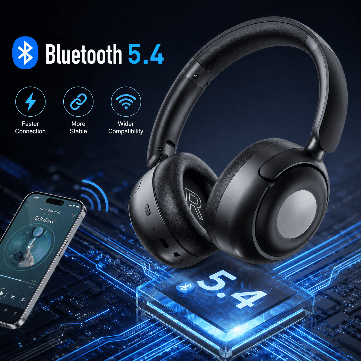 Hybrid Active Noise Cancelling Headphones, -50dB Bluetooth Headphones 5.4, 70H Playtime,Clear Call with 6 ENC Mic, Bass Boosted by 95%, Wireless Over Ear Headphones, for Travel Home Office thumbnail 14
