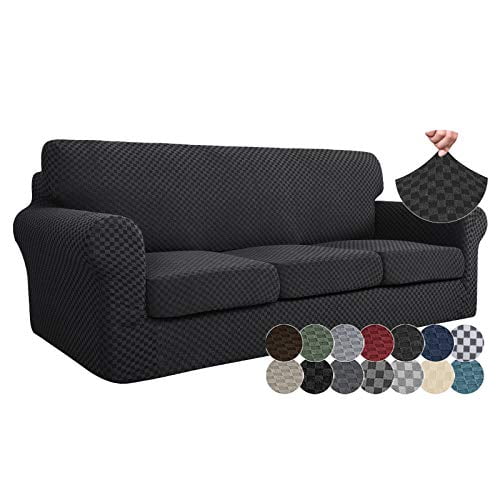 Znsayotx 4 Piece Jacquard Couch Covers, Charcoal Gray Sofa Covers