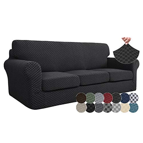 Znsayotx 4 Piece Jacquard Couch Covers For 3 Cushion Super Stretch Thick Soft Sofa Cover Anti Slip Elastic Slipcover Dogs Pets Furniture Protector Charcoal Black C Com Znsayotx 4 Piece Jacquard Couch Covers, Charcoal Gray Sofa Covers