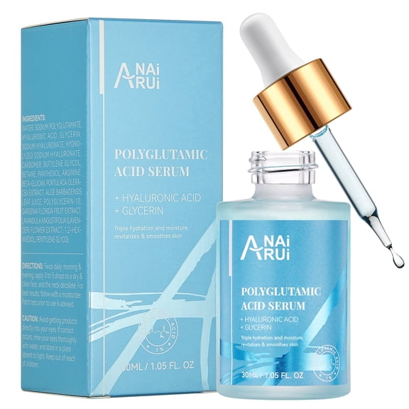 ANAiRUi Polyglutamic Acid, Hyaluronic Acid & Glycerin Lightweight Face Serum for Dry Skin, 1.05 fl oz
