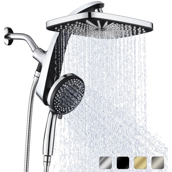 KESTE 12 Inch High Pressure Rain Shower Head with Handheld Spray Combo, 3 8 2 Spray Setting, Built-in Magnetic Docking, Dual Showerheads for Bathroom, Anti-Clog,Silver Chrome