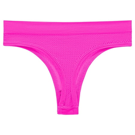 Ashirexll Womens Underwear Solid Color Mid Waist Soft Breathable Comfortable Thongs for Women Hot Pink S