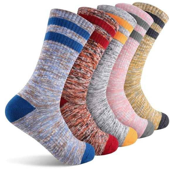 FEIDEER Women's Walking Hiking Socks, 5-Pack Outdoor Recreation Socks Wicking Cushion Crew Socks (5WSL18105-M)