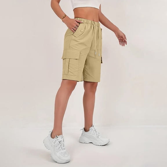 Cargo Shorts with mutiple Pockets Womens Summer Casual Knee Length Bermuda Shorts High Waisted Baggy Jorts Vacation Outfits Complexion XL