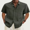 thumbnail image 1 of Men‘s Linen Casual Short Sleeve Shirts Button Down Summer Beach Shirt，M Light Blue, 1 of 5