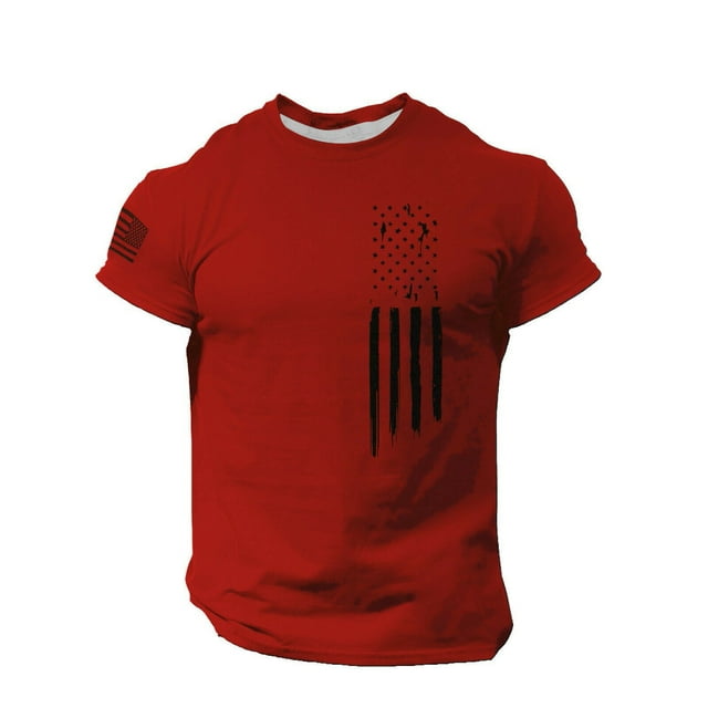 Men's Dress Shirts O Blouse Neck T-shirt Short Printed Sleeves Flag Distressed Design for Modern Style