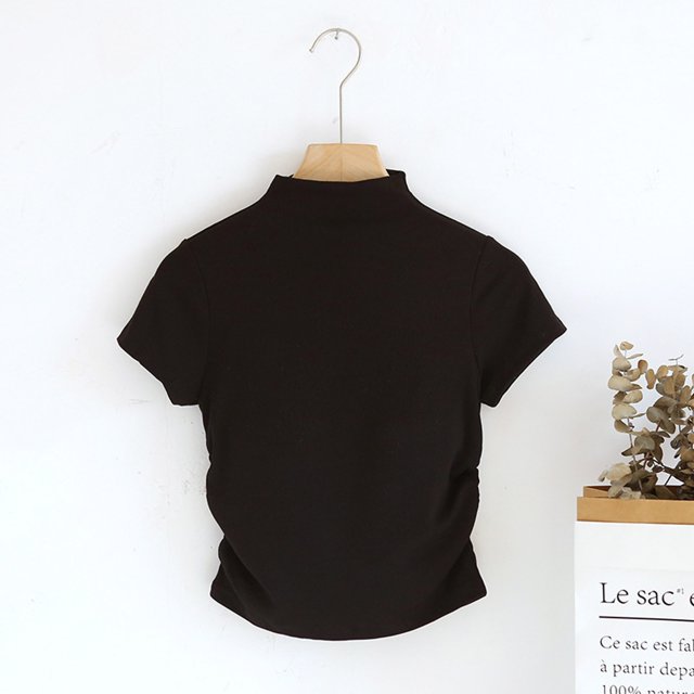 Haut Décontracté et à la Mode pour Femmes, Couleur Unie, Manches Courtes Ajustées avec Coussin de Poitrine
