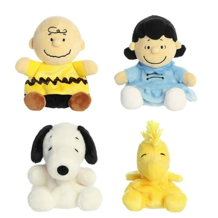 Aurora Peanuts Palm Pals 5 inch Plush Bundle, Charlie Brown, Lucy, Woodstock and Snoopy Plush Toy