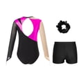 thumbnail image 2 of YONGHS Kids Girls Gymnastics Bodysuit with Shorts Hair Scrunchie Set Ballet Dance Leotard Unitards Hot Pink 10, 2 of 7