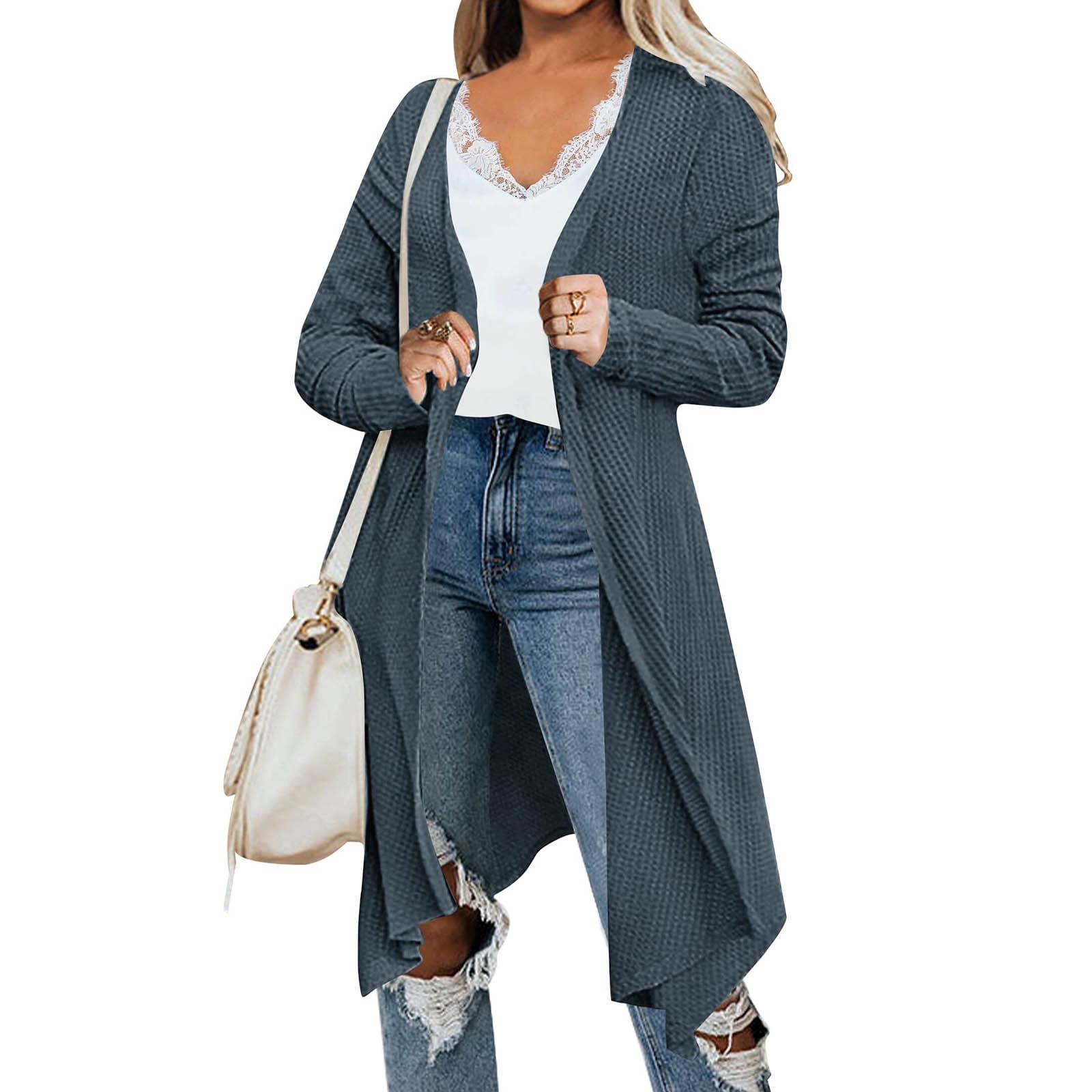 Women's Sweater Coat Womens Knit Cardigan Long Sleeve Drape Front  Lightweight Ragged Hem Sweater Jacket - Walmart.com
