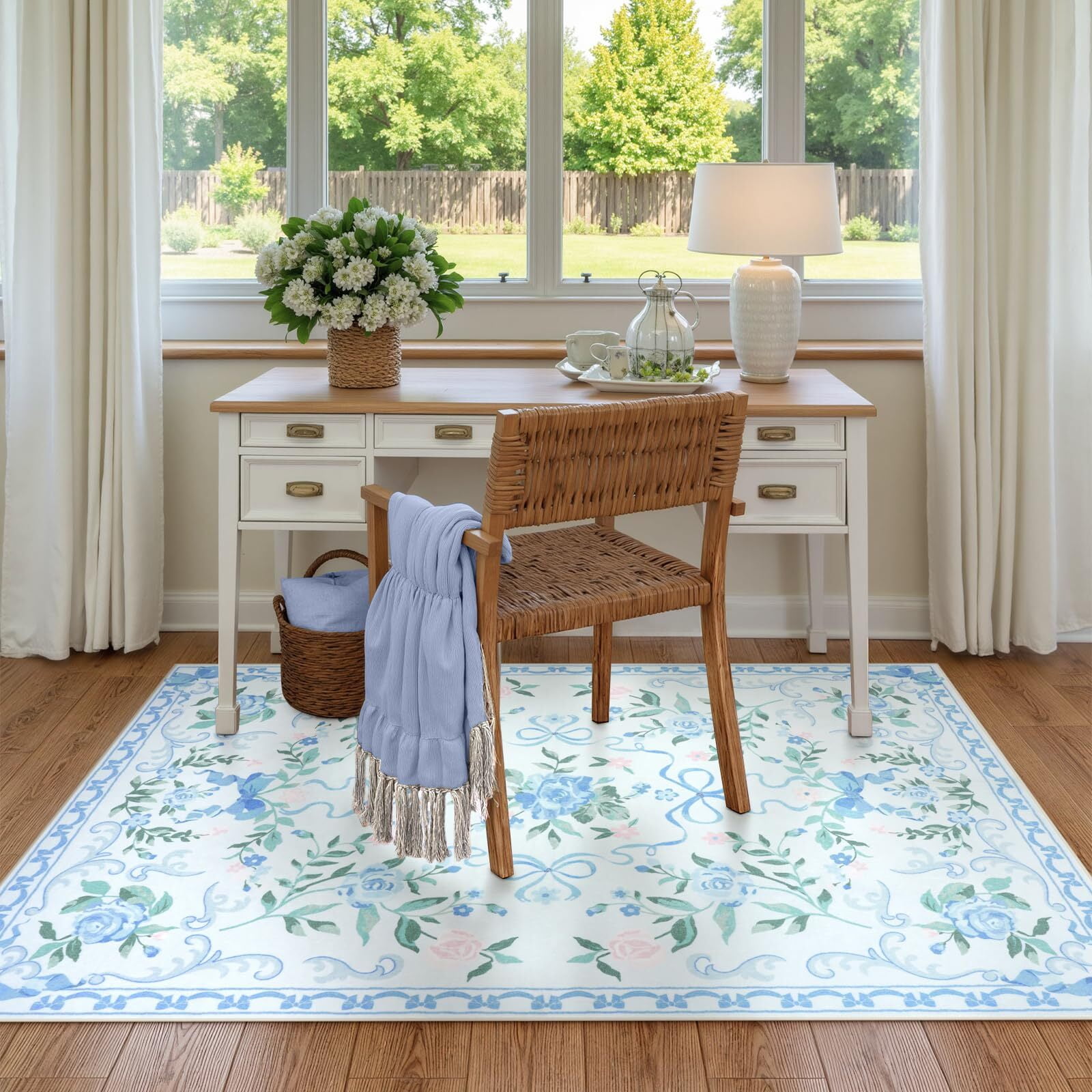 Wonnitar 3'x 5' Floral Area Rugs for Bedroom, Cute Bow Accent Rugs for Kids Room, Washable Carpet Non Slip Low Pile for Nursery Room, Playroom, Vanity Room Purple