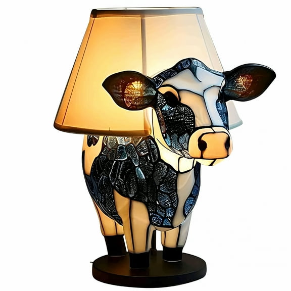 LAMIRO Resin Cow Table Lamp, Vintage Led Night Light with Soft Warm Glow, Usb-Powered Bedside Lamp for Bedroom & Home Décor, Unique Animal Ornament for Living Room, Gifts, Parties