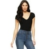 Sofia Jeans by Sofia Vergara Women’s Cap Sleeve Double V Ribbed Knit Bodysuit