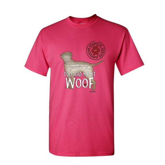 Tee Hunt You Had Me at Woof T-Shirt Pet Friend Dogs Doggie Puppy Paw Bark Mens Shirt, Hot Pink, 5X-Large
