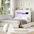 thumbnail image 3 of Homfa Full Size Velvet Upholstered Bed with LED Lights & 2 Drawers, Storage Headboard Platform Bed Frame with USB Ports & Outlets, Off-White（Iron Slats+ 2 Drawers+ 2-Tier Side-Shelves), 3 of 8