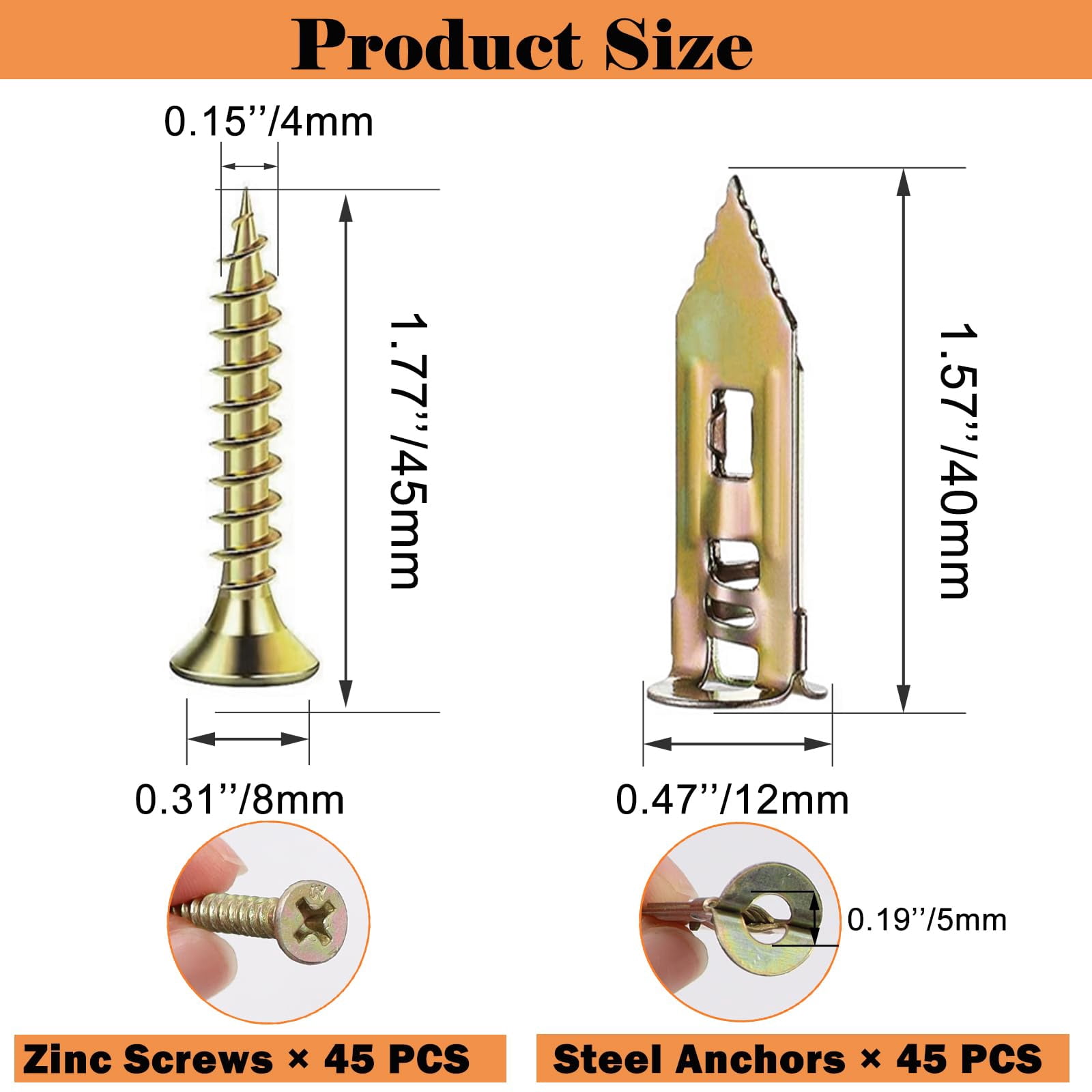 410 PCS Self Drilling Drywall Anchors with Screws Kit - 2 Sizes Sheetrock Anchors & 4 Sizes Zinc Expansion Screws,2025 Upgraded Zinc Plated Steel,No Drill Needed, Holds Up to 66LB on Walls
