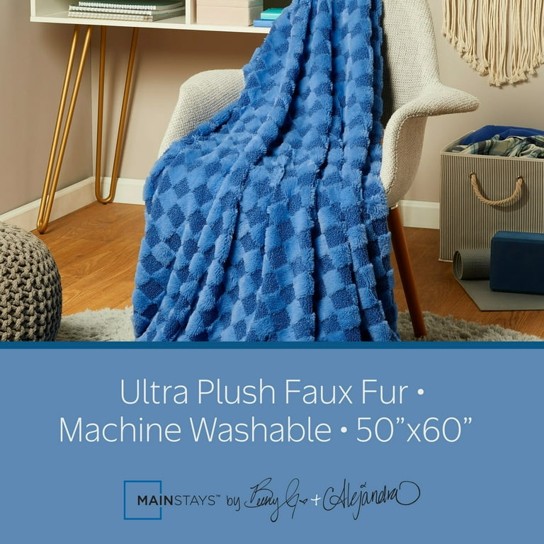 Mainstays By Becky G. & Alejandra Blue Checkered Faux Fur Throw