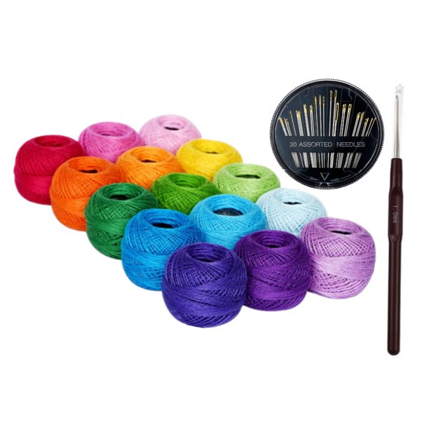Yarniss Crochet Thread Size 8, 15 Colors Cotton Crochet Ball with 30pcs