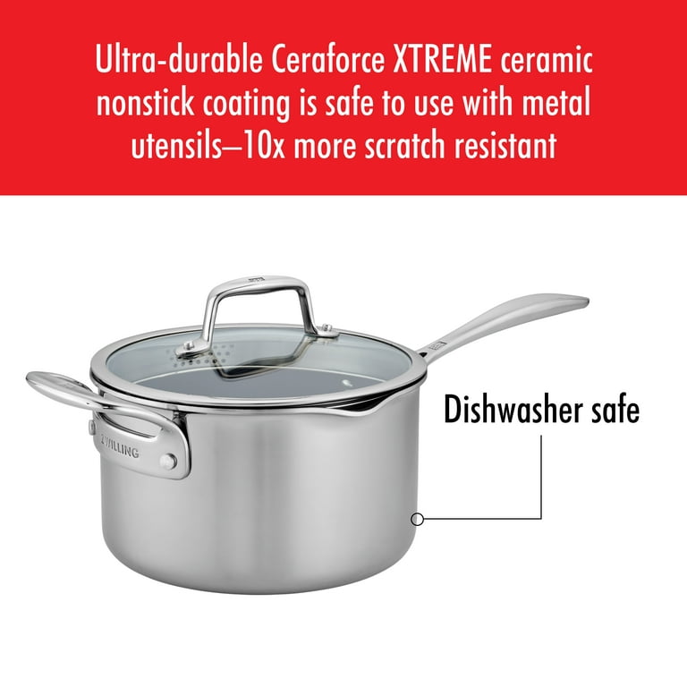 ZWILLING 8 Qt. Stainless Steel Ceramic Non-Stick Stock Pot, Clad