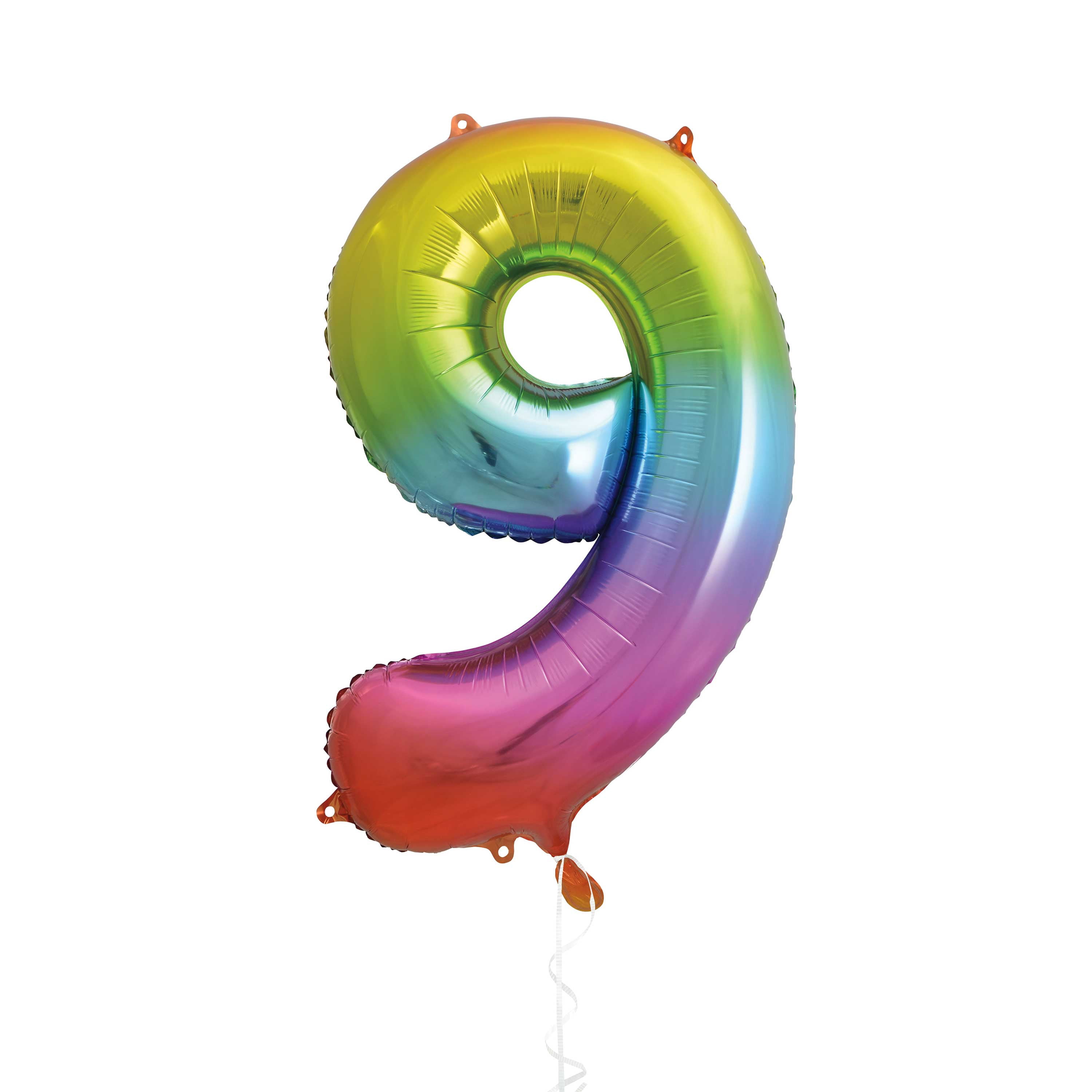 Foil Big Number Balloon, "9", Rainbow, 34in
