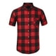 thumbnail image 1 of Camisa a cuadros para hombre, manga corta, informal, de corte regular, con botones, cuello en punta, camisas de vestir negro rojo M Unique Bargains Camisa, 1 of 6