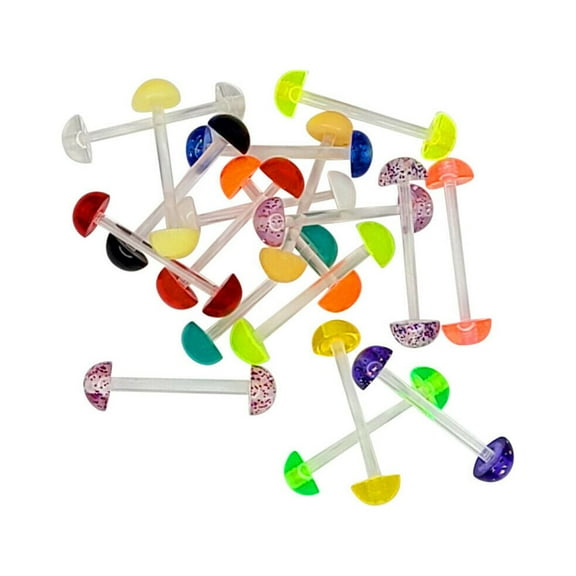 Half Ball Top & Bottom Acrylic Flexi Shaft Tongue Rings 14g - Sold as 10 pack