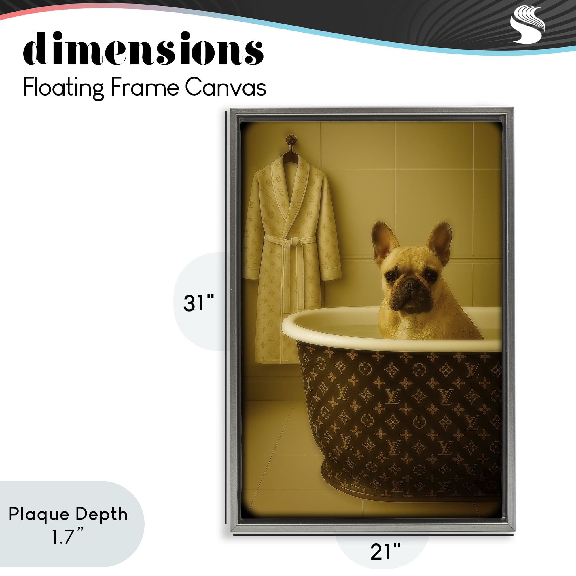 Stupell Industries Couture French Bulldog in Luxury Tub Gray Framed Floater Canvas Wall Art, design by Grotto Studios