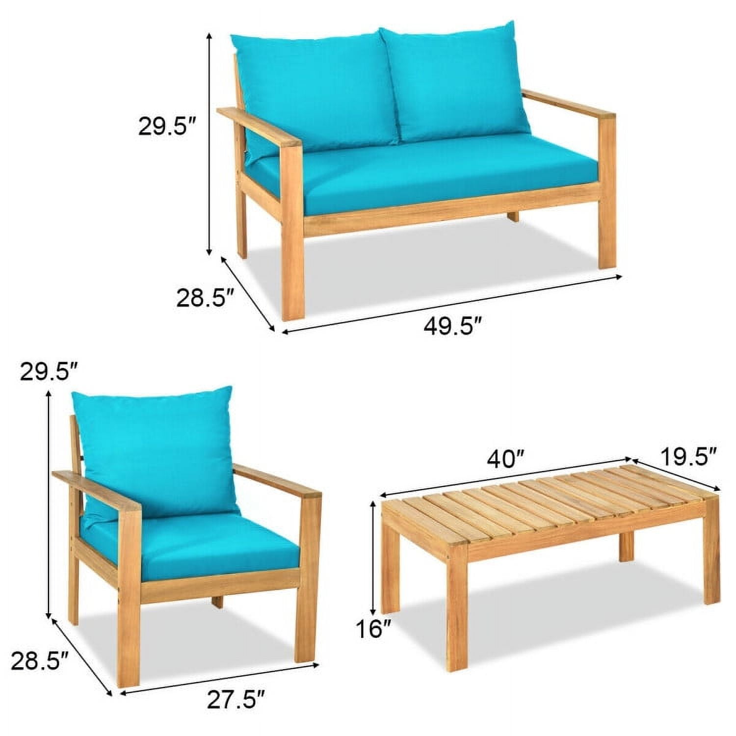 Aimee Lii 4 Pieces Patio Solid Wood Furniture Set, Wood Outdoor Furniture, Turquoise Aimee Lii 4 Pieces Patio Solid Wood Furniture Set, Wood Outdoor Furniture, Turquoise
