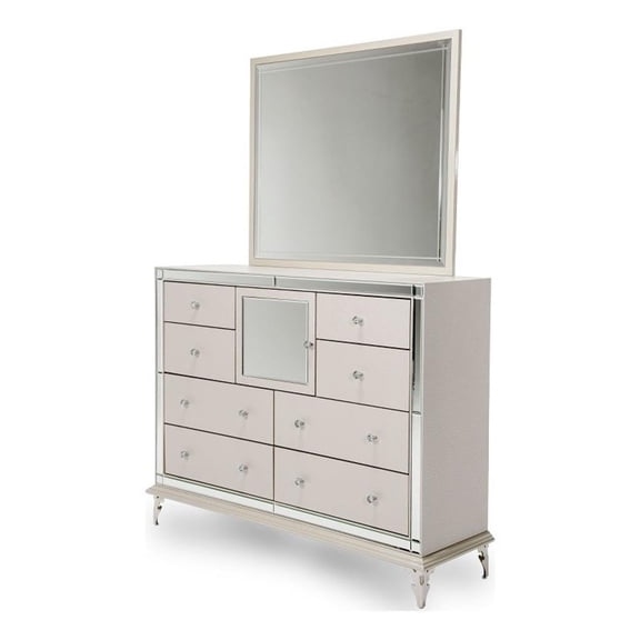 Michael Amini Hollywood Loft Dresser with Mirror in Frost Ivory