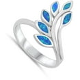 thumbnail image 4 of CHOOSE YOUR COLOR Mosaic Branch Leaf Peace Ring .925 Sterling Silver Band Blue CZ Female Size 8, 4 of 4