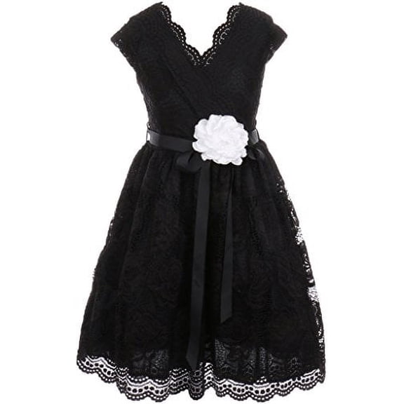 Flower Girl Dress Curly V-Neck Rose Embroidery AllOver for Little Girl Black 6 JKS.2066