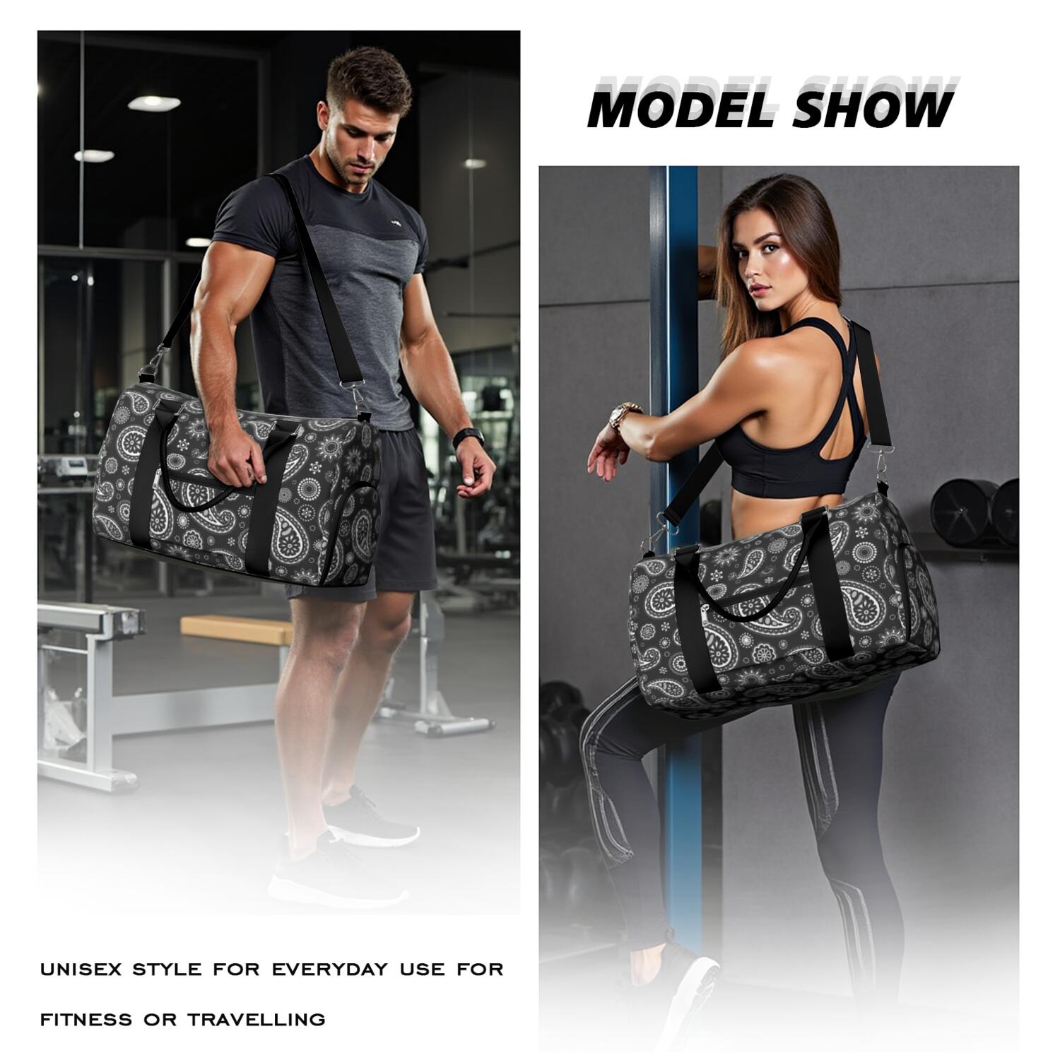 Boho Womens Gym Tote Duffle Bag with Wet Pocket & Shoe Compartment, Floral Checkered Travel Duffel Bag Overnight Weekender Hospital Tote Girls Workout Carry on Bag with Luggage Sleeve