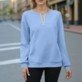 thumbnail image 4 of XPMWRP Women's Solid Color Half Zip Sweatshirt 3/4 Sleeve Loose Fit Casual Fashion Pullover Tops Spring Fall Sweatshirt Light Blue XL, 4 of 6