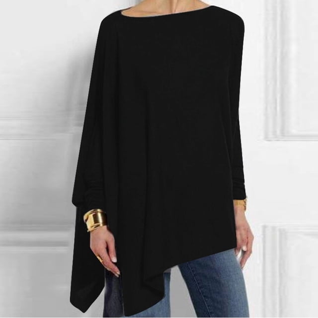 Mikilon Femmes Décontracté Grande Taille Col Rond Manches Longues Irrégulières Chandail en Molleton Ample Imprimé Pull Tops Blouse