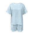thumbnail image 3 of Lounge sets for women, Crew Neck Drop Shoulder Top and High Waist Shorts, Casual Summer 2 Piece Loungewear Set(Light Blue,XL), 3 of 4