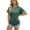 Dark Green, variant on New Women's Casual Tops Short Sleeve Shirts Solid Color Loose Fit Crew Neck Tshirts with Side Shirring