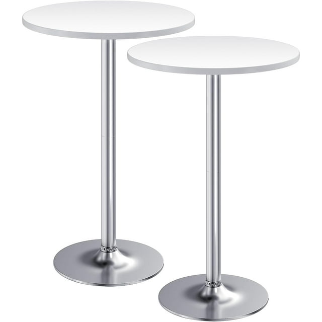 Homall 2-Pieces Bistro Pub Table Round Bar Height Cocktail Table Metal Base MDF Top Obsidian Table with Black Leg 23.8-Inch Top, 39.5-Inch Height, White