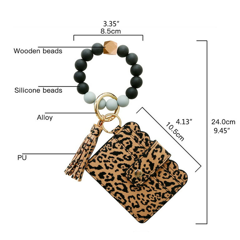  KPX Circle Bangle Leather Keychain Wallet ID Card Holder  Keyring Wristlet Bracelet Women Christmas Gifts Tassel Purse Women Girls  (Beige) : Clothing, Shoes & Jewelry