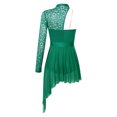 thumbnail image 4 of YONGHS Women One Shoulder Split Mesh Lyrical Dance Dress Ballet Skating Leotard Dress Green XL, 4 of 7
